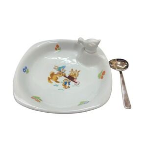 Gelb Vintage Porcelain Bowl Silver Plated‎ Spoon Birth Set Peter Rabbit Beatrix